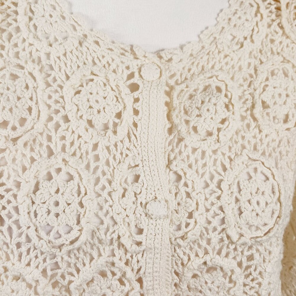MODA INT'L Crochet Open Knit Cardigan, Cream, Size Medium, Cottagecore, Boho - Picture 9 of 16